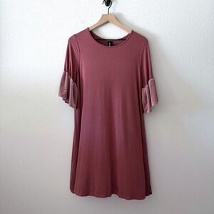 AGNES & DORA Womens Tunic L Rose Adore Velvet Ruffle Bell Sleeve Rayon Knit